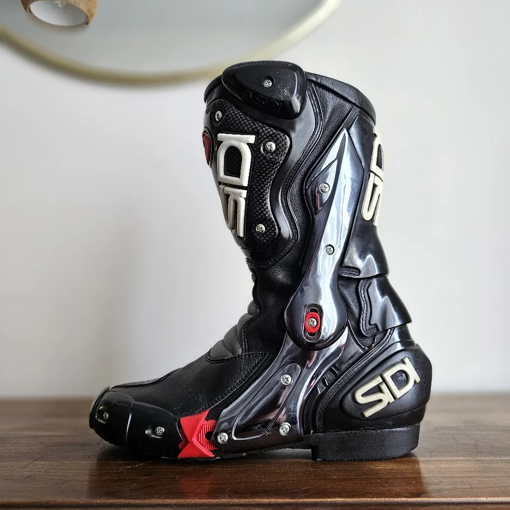 SIDI Vertigo Motorcycle Racing Boots Black Red Silver EU 41 US 7.5 Made in Italy